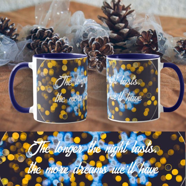 Blaugelbe Weihnachtsbeleuchtung Tasse (Von Creator hochgeladen)