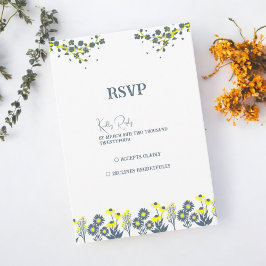 Blaugelbe Wildblume Floral Boho Hochzeit RSVP Karte