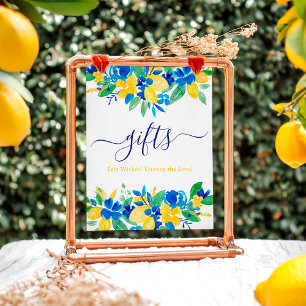 Blaugelbe Zitronen Blumengeschenke Brautparty Poster