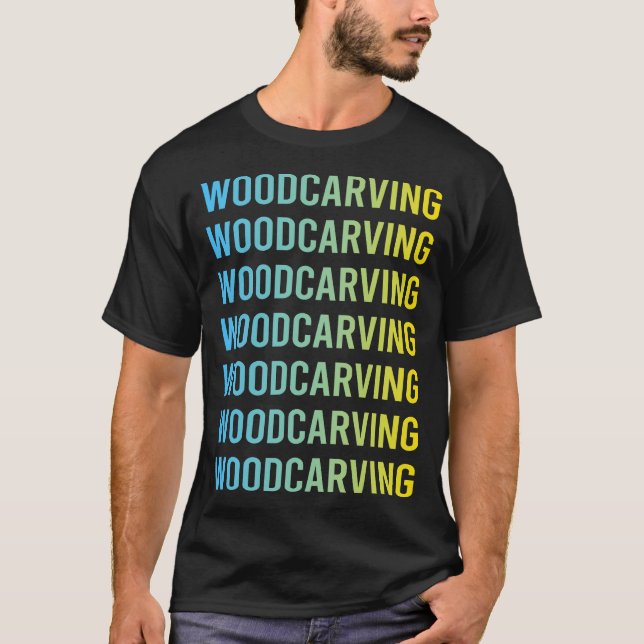 Blaugelbes Holzschnitzen T-Shirt (Vorderseite)