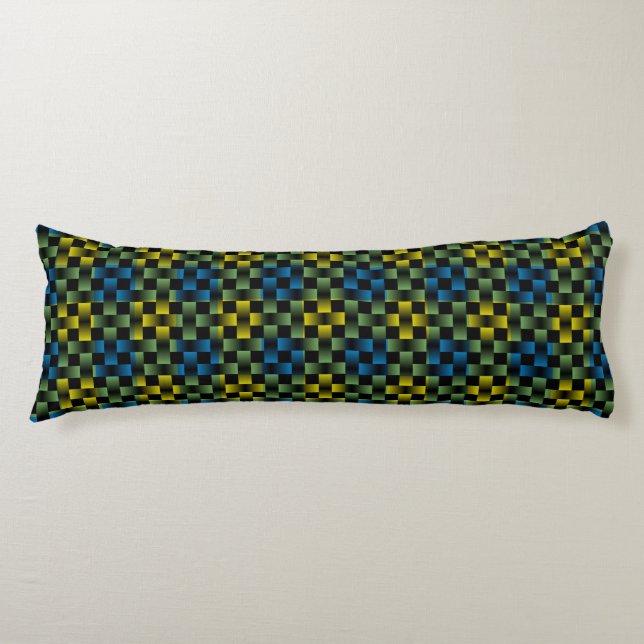 Blaugelbes Kariertes Schachbrett Weave Muster Seitenschläferkissen (Vorderseite)