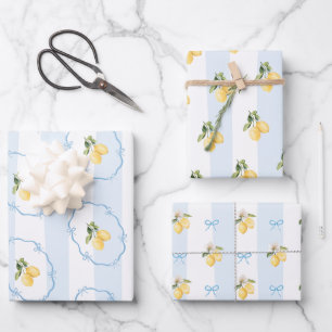 Blaugelbes Lemon-Wrapping Paper Set 3 Geschenkpapier Set
