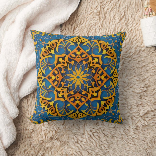 Blaugelbes Mosaik Kissen (Decke)