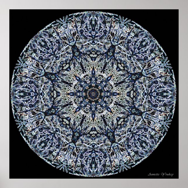 Blaugestanztes Glas Mandala Poster (Vorne)