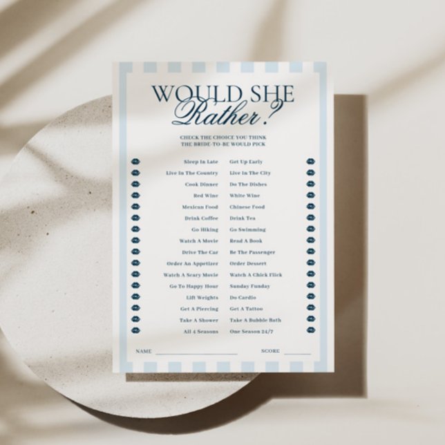 Blaugestreifte 'Would She Rather'-Karte Einladung (Von Creator hochgeladen)