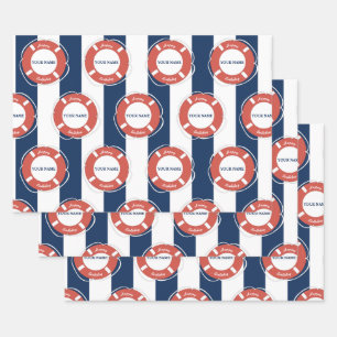 Blaugestreifter Individuelle Name Geburtstag Geschenkpapier Set