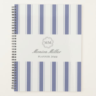 Blaugestreifter Monogramm-Planner im französischen Planer