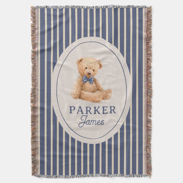 Blaugestreifter Teddybär Fliege Klassisches Kinder Decke (Vorderseite Vertikal)