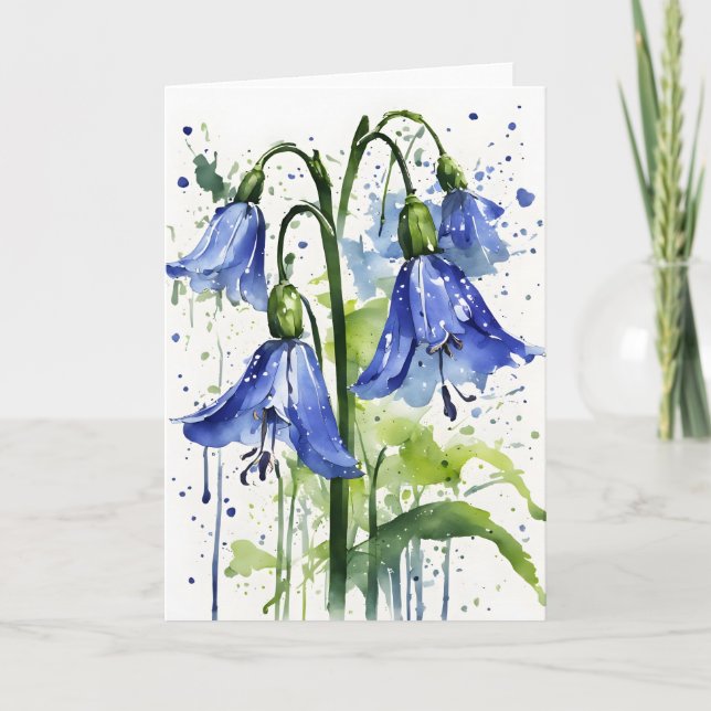 Blauglöckchen - Aquarellblumen Karte (Vorderseite)