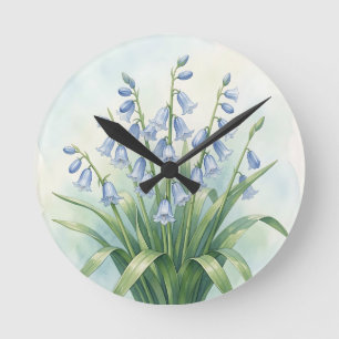 Blauglocken-Blumen Aquarell Botanik Runde Wanduhr