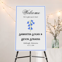 Blauglocken Großes Weißes Hochzeitschild