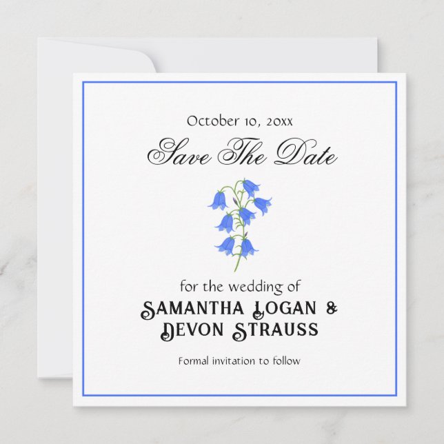 Blauglocken Hochzeitstermin Save The Date (Vorderseite)