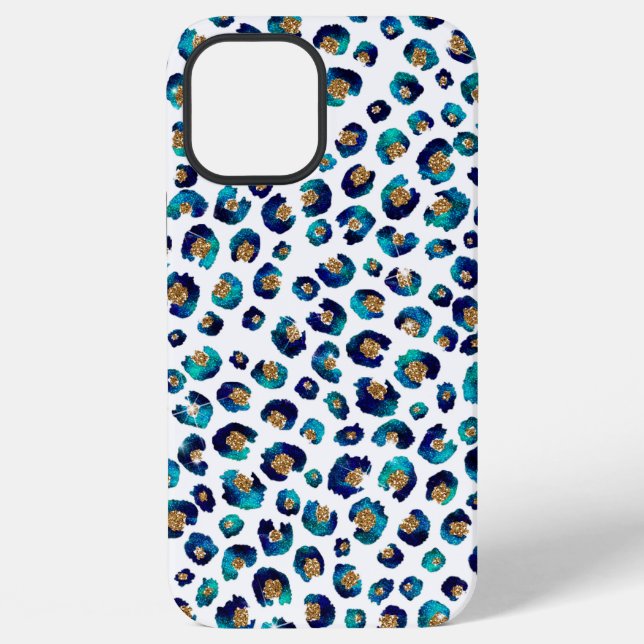 Blaugold Glitter Leopard Muster iPhone Hülle (Rückseite)