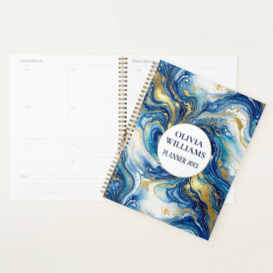Blaugold-Marmor-Luxus-Abstrakt-Fluid-Art-Muster Planer