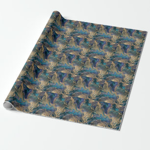 Blaugold-Marmorierung: abstrakter Hintergrund. Geschenkpapier
