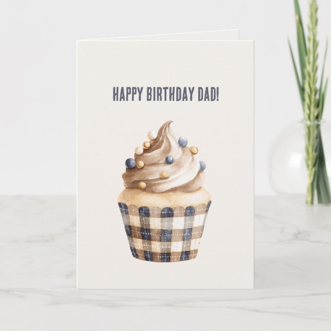 Blaugold-Sahne-Cupcake-Geburtstag Karte (Vorderseite)