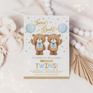 Blaugold-Teddybär-Ballon-Zwillinge-Jungen-Baby-Par Einladung