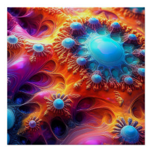 Blaugold- und violette psychedelische Fraktale Poster