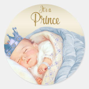 Blaugold Vintage Prinz Baby Shower Runder Aufkleber