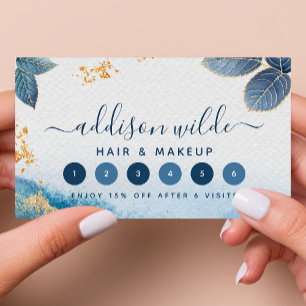 Blaugold Wasserfarbe Botanische Blätter Abstrakt Treuekarte