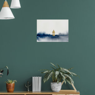 Blaugold-Wasserfarben-Horizonposter Poster