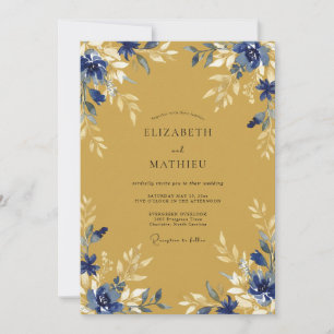Blaugoldene himmlische Blütenhochzeit Einladung