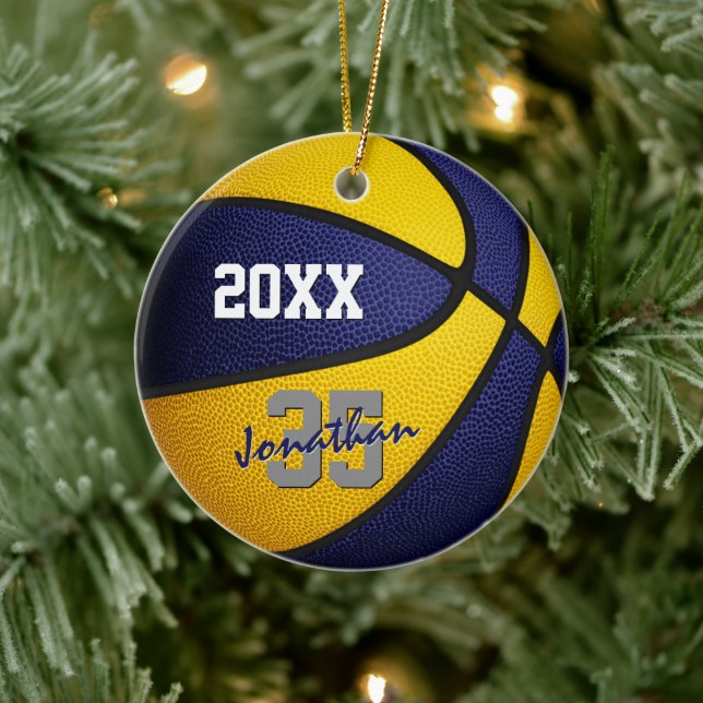 Blaugoldene Mannschaft färbt Basketball-Sake Keramik Ornament (Baum)