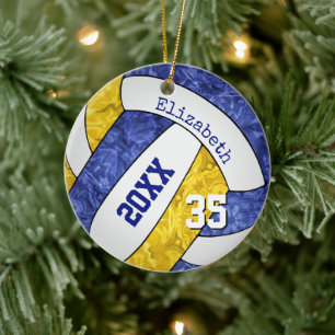 Blaugoldfarben für die Volleyballmannschaft Keramik Ornament