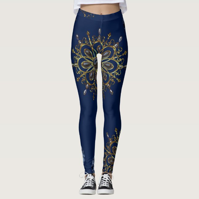 Blaugoldlange Leggings (Vorderseite)