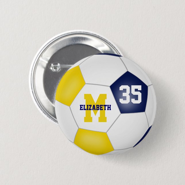 Blaugoldmannschaft färbt Mädchenfußball personalis Button (Vorne & Hinten)