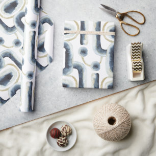 Blaugoldmarmorfarbenes Wasserfarbmuster Geschenkpapier