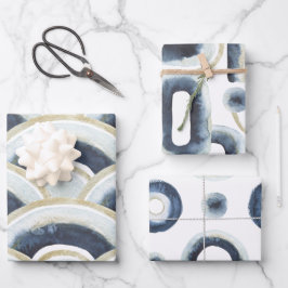 Blaugoldmarmorfarbenes Wasserfarbmuster Geschenkpapier Set
