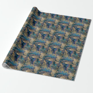 Blaugoldmarmorierung: abstrakter Hintergrund. Geschenkpapier