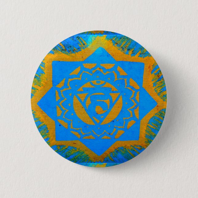 Blaugoldtibetisches Design Button (Vorderseite)