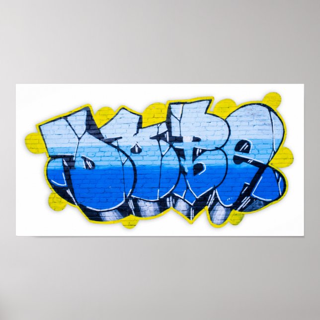 Blaugraffiti an einer Ziegelwand Poster (Vorne)
