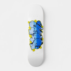 Blaugraffiti an einer Ziegelwand Skateboard