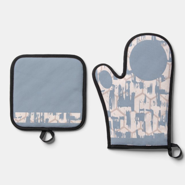 Blaugrau Ofenhandschuh & Topflappen-Set (Vorderseite)