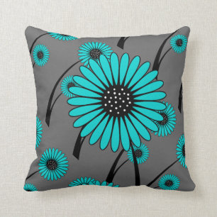 Blaugrau Schwarze Blumen Kissen