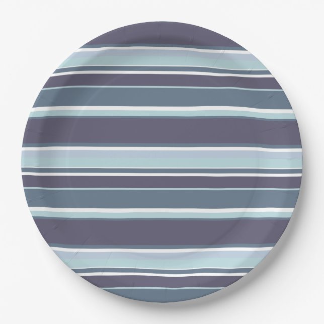 Blaugrau Streifen Pappteller (Vorderseite)