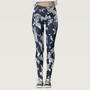 Blaugrau Weiß Tarnmuster Leggings