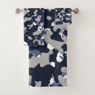 Blaugrau Weiß Tarnung Camo Muster Badhandtuch Set