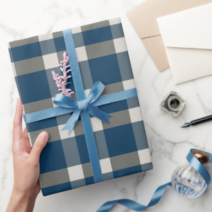 Blaugrau-weiße Büffelkarierung Geschenkpapier
