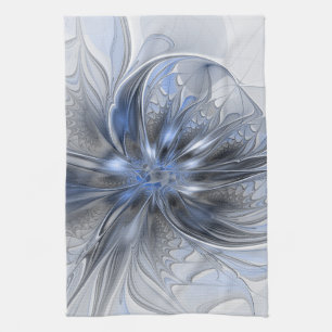 Blaugraue Aquarell-Abstrakte Blumen-Fraktal-Kunst Geschirrtuch
