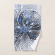 Blaugraue Aquarell-Abstrakte Blumen-Fraktal-Kunst