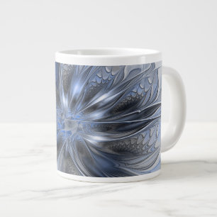 Blaugraue Aquarell-Abstrakte Blumen-Fraktal-Kunst Jumbo-Tasse