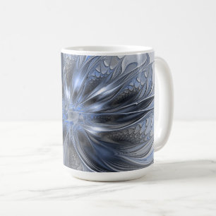 Blaugraue Aquarell-Abstrakte Blumen-Fraktal-Kunst Kaffeetasse