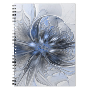 Blaugraue Aquarell-Abstrakte Blumen-Fraktal-Kunst Notizblock