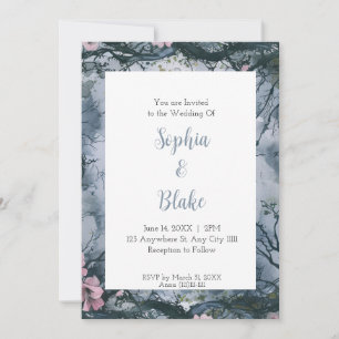 Blaugraue Aquarell-Gotische Hochzeit Einladung