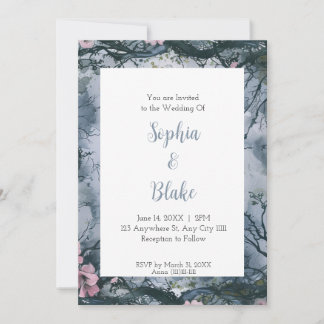 Blaugraue Aquarell-Gotische Hochzeit Einladung