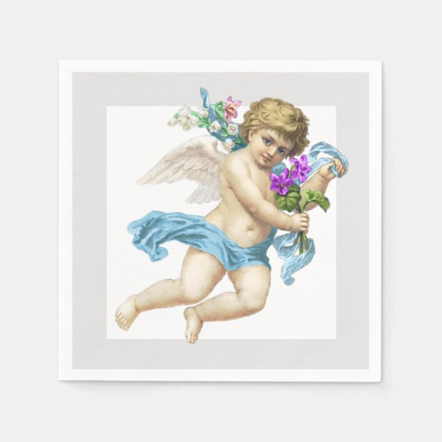 Blaugraue Cherub Engel Papier Serviette (Vorderseite)
